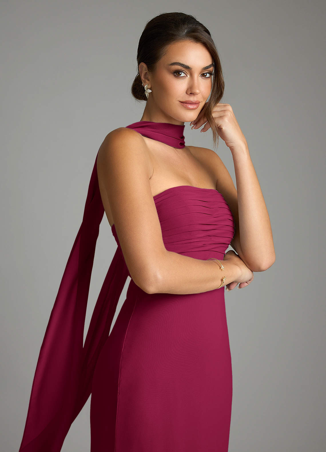 Saylor Mermaid Strapless Chiffon Bridesmaid Dress in Burgundy