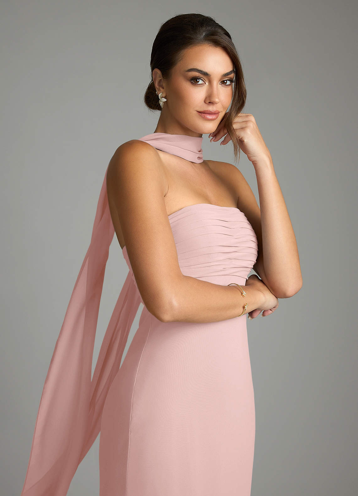 Saylor Mermaid Strapless Chiffon Bridesmaid Dress in Powder Pink
