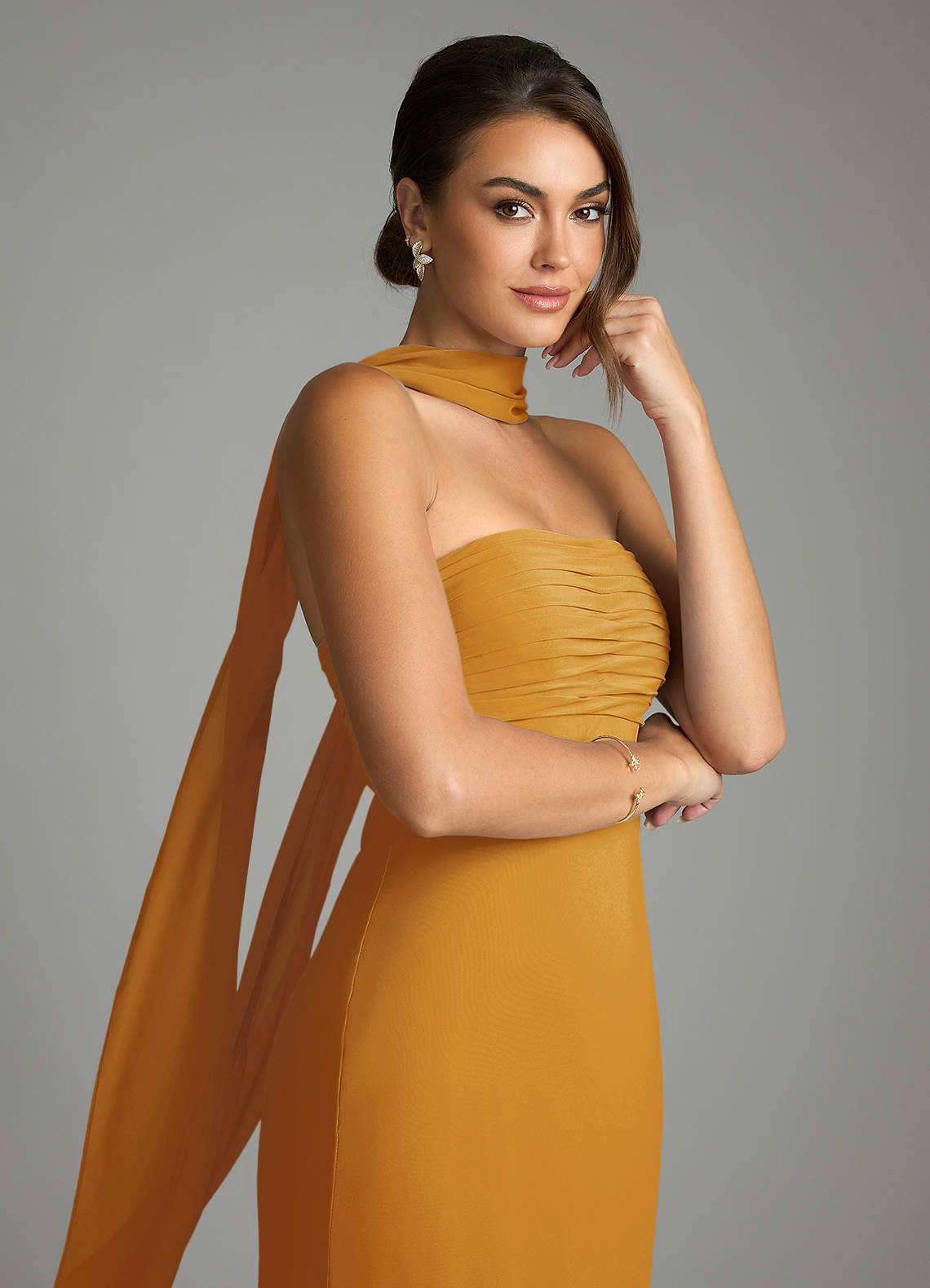 Saylor Mermaid Strapless Chiffon Bridesmaid Dress in butterscotch