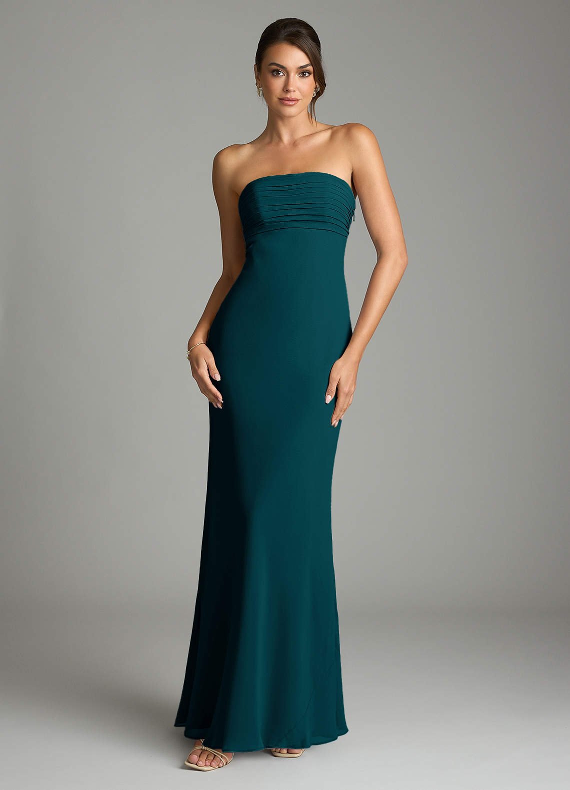 Saylor Mermaid Strapless Chiffon Bridesmaid Dress in Pine