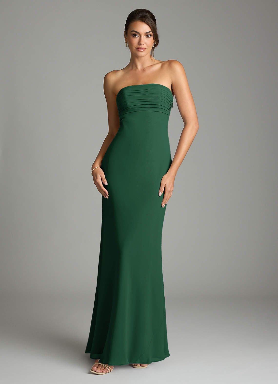 Saylor Mermaid Strapless Chiffon Bridesmaid Dress in Dark Green
