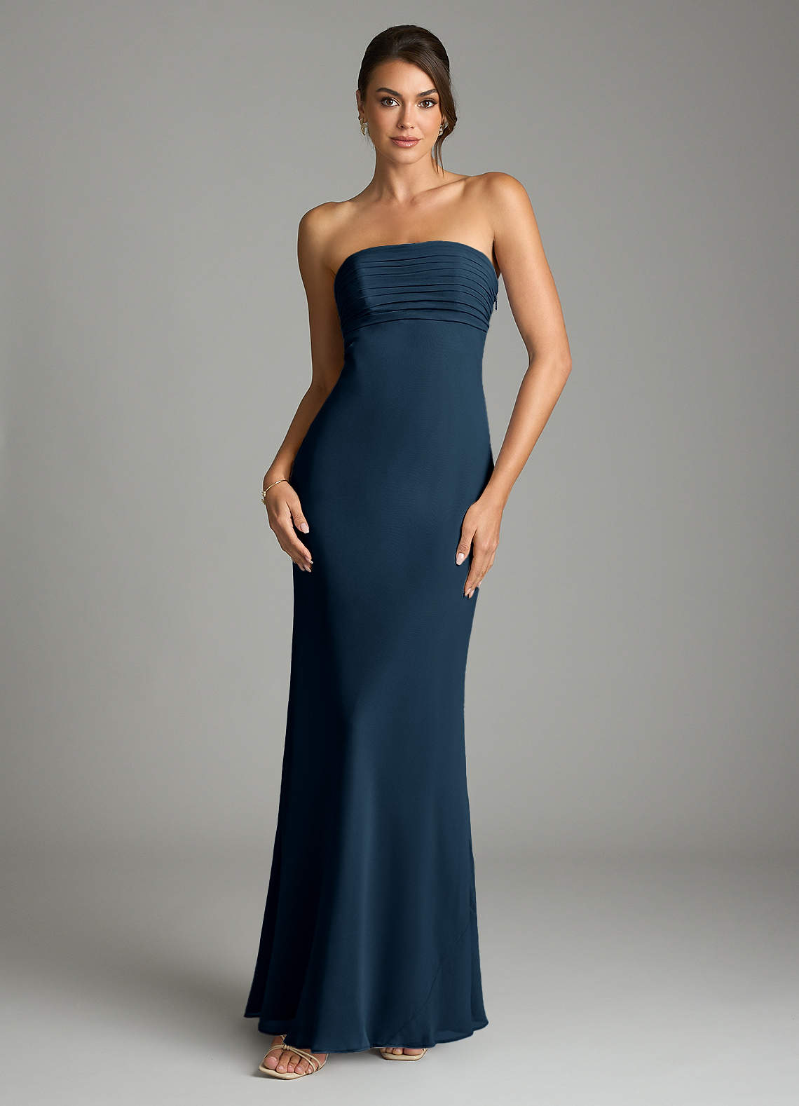 Saylor Mermaid Strapless Chiffon Bridesmaid Dress in Dark Navy