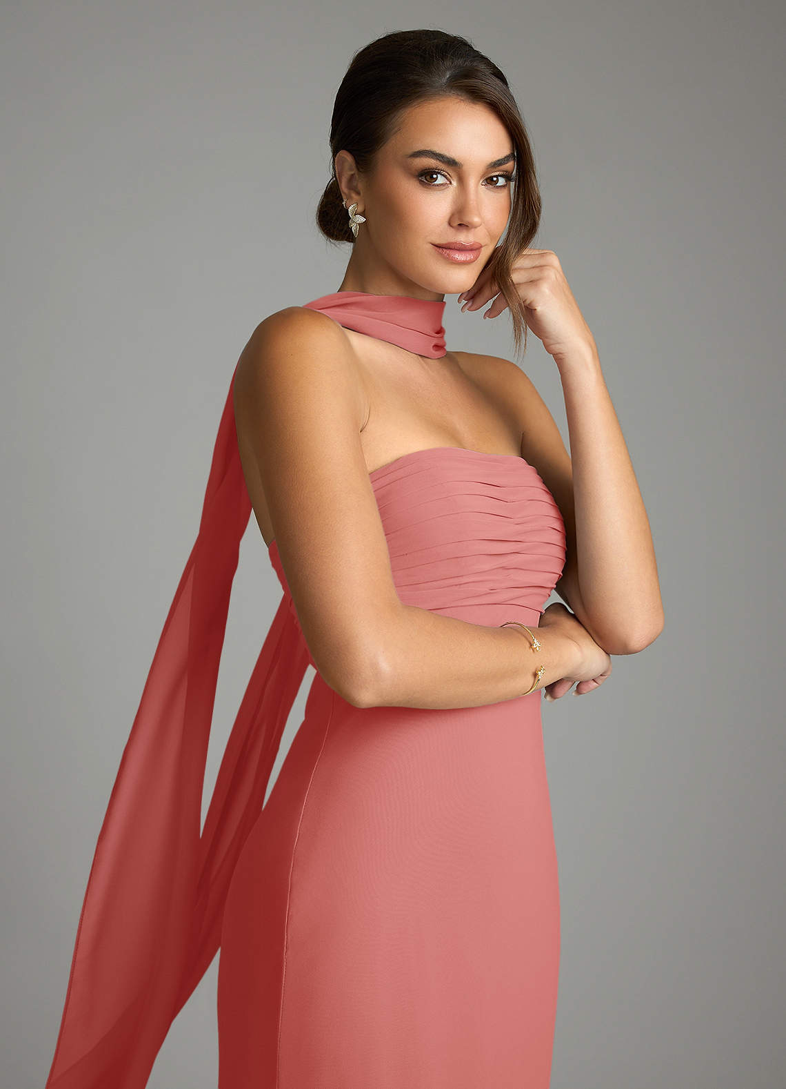 Saylor Mermaid Strapless Chiffon Bridesmaid Dress in Antique Rose