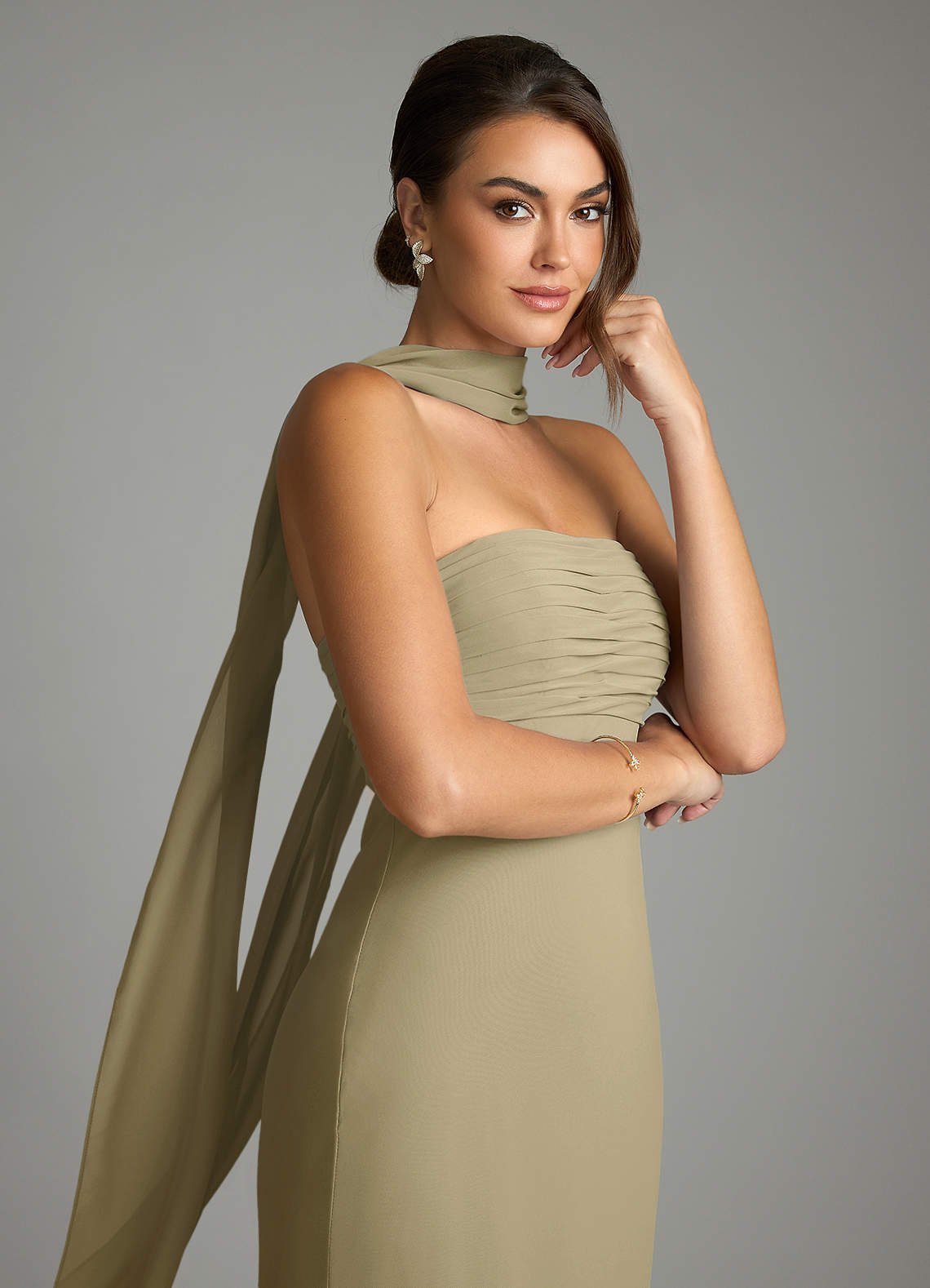 Saylor Mermaid Strapless Chiffon Bridesmaid Dress in Moss Green