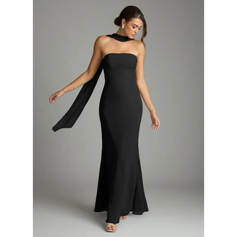 Saylor Mermaid Strapless Chiffon Bridesmaid Dress in black - additional view 4