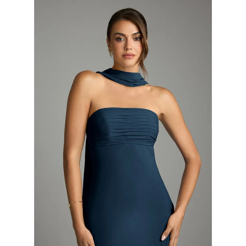 Saylor Mermaid Strapless Chiffon Bridesmaid Dress in Dark Navy - additional view 22