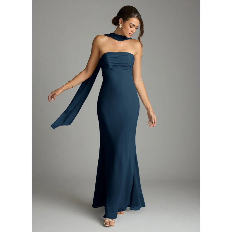 Saylor Mermaid Strapless Chiffon Bridesmaid Dress in Dark Navy - additional view 23