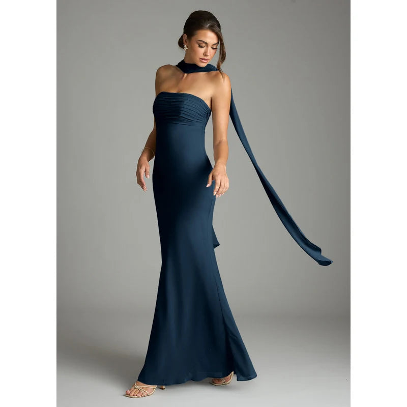 Saylor Mermaid Strapless Chiffon Bridesmaid Dress in Dark Navy - additional view 24