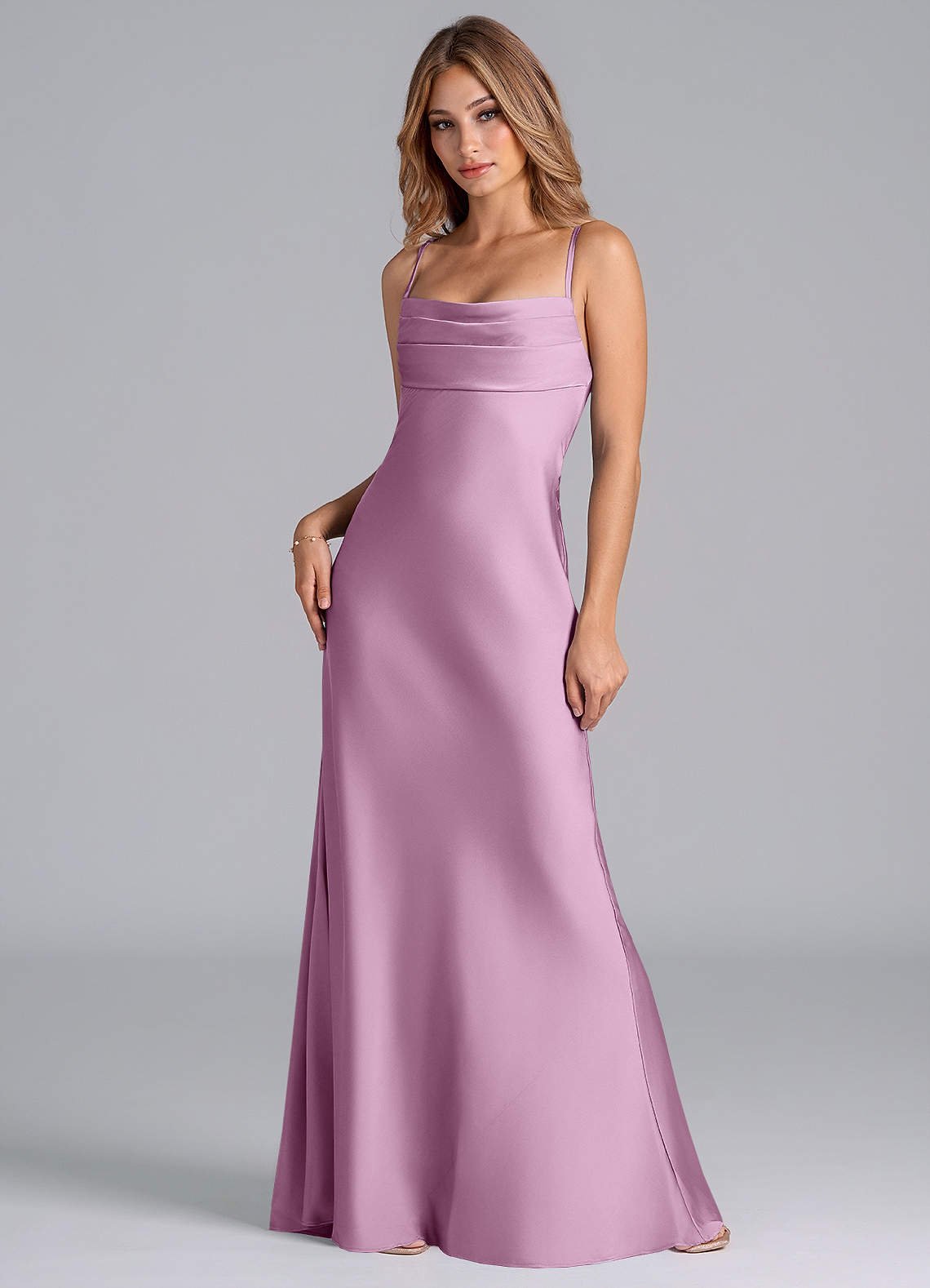 Seema Mermaid Cowl-Neck Stretch Satin Bridesmaid Dress in Wisteria
