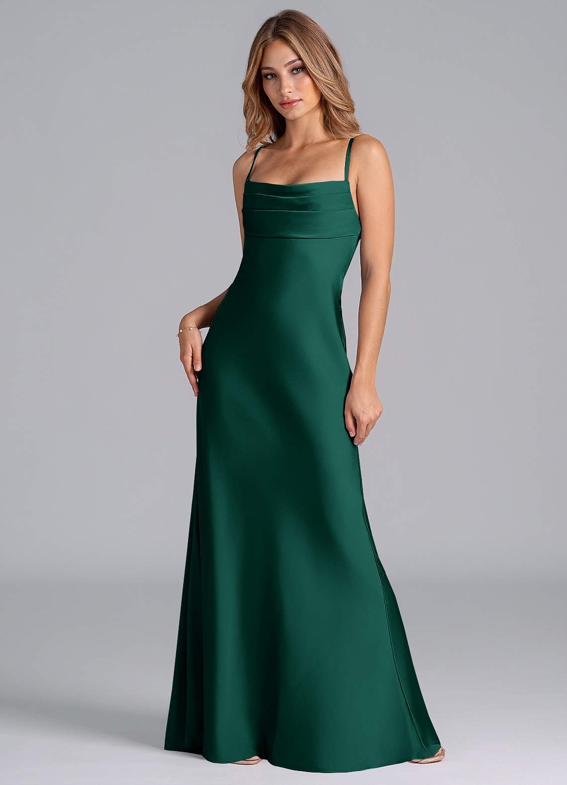 Seema Mermaid Cowl-Neck Stretch Satin Bridesmaid Dress in Emerald