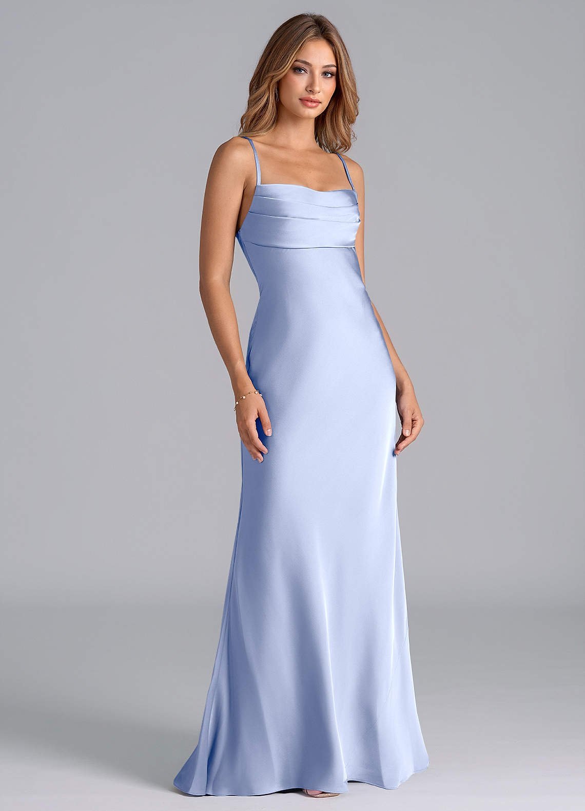 Seema Mermaid Cowl-Neck Stretch Satin Bridesmaid Dress in Ice