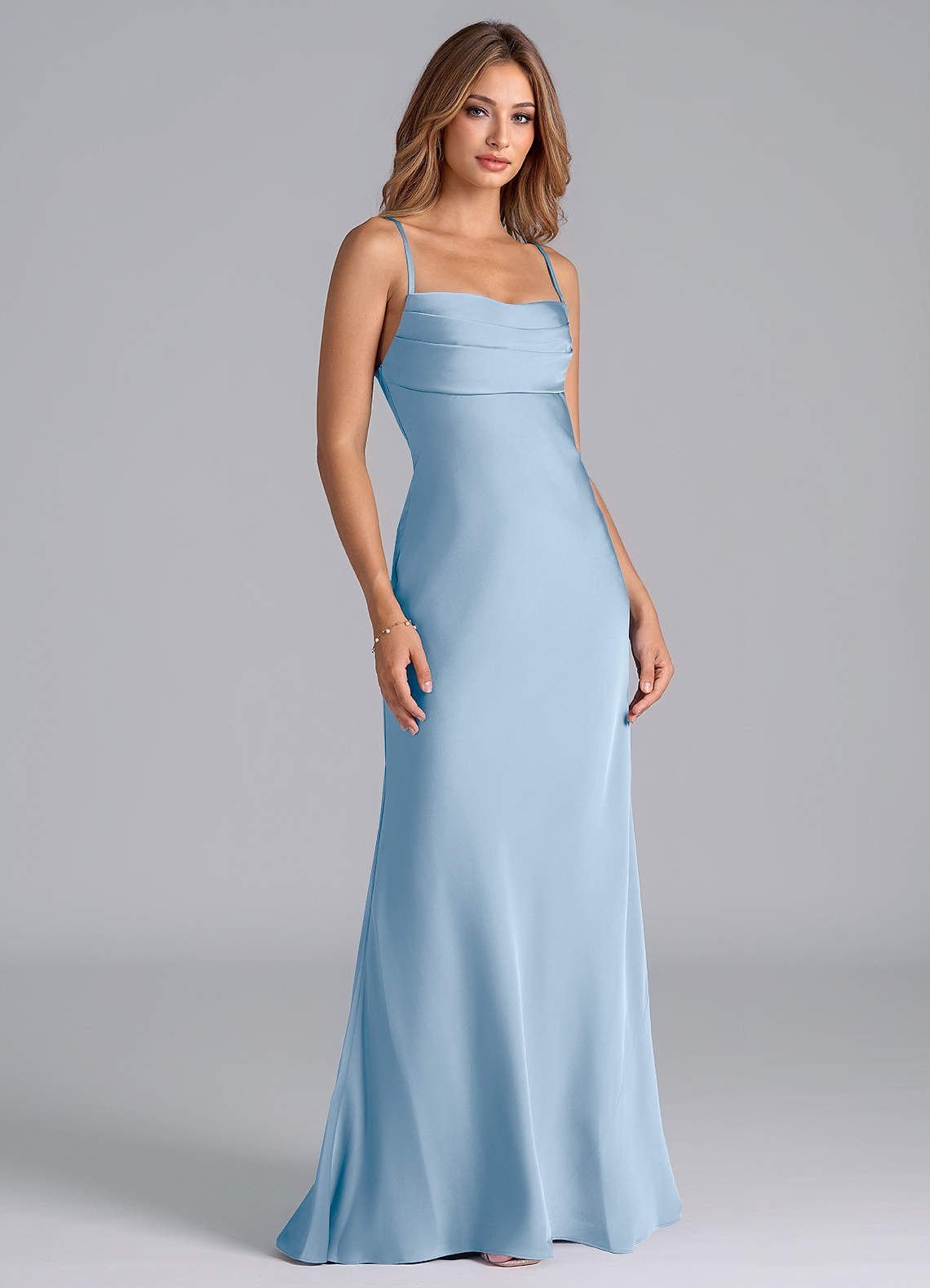 Seema Mermaid Cowl-Neck Stretch Satin Bridesmaid Dress in Powder Blue