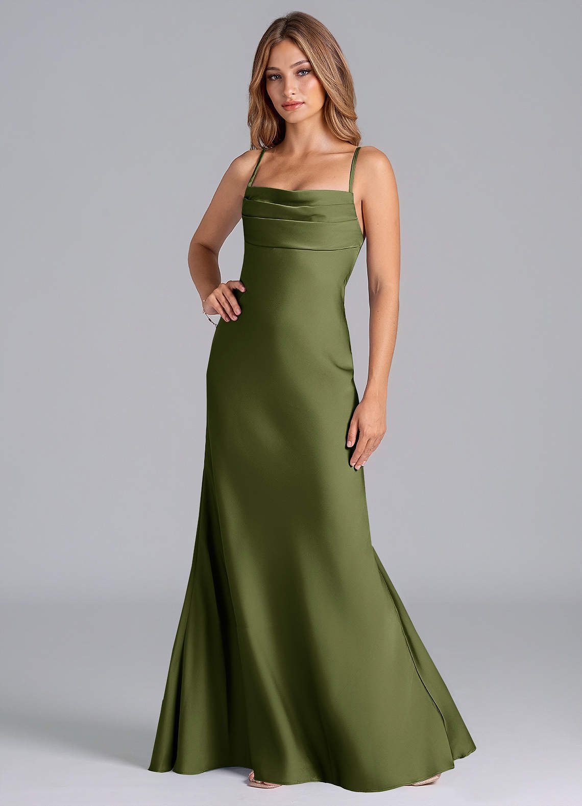Seema Mermaid Cowl-Neck Stretch Satin Bridesmaid Dress