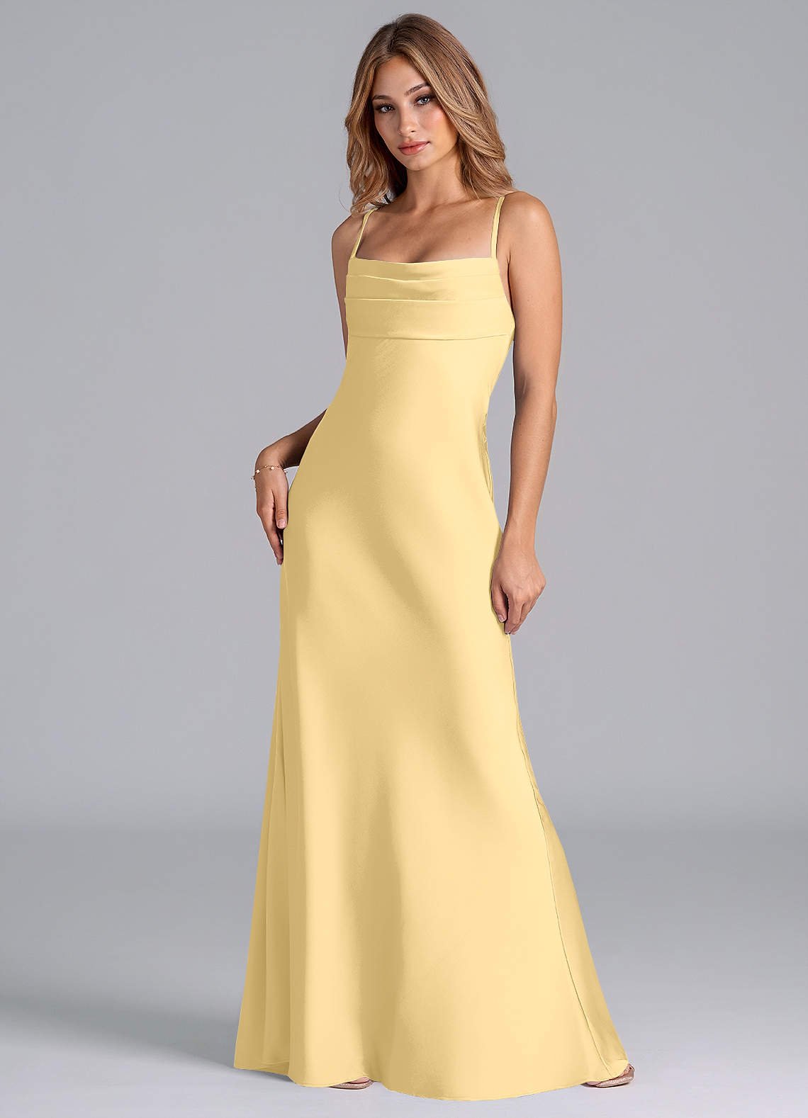 Seema Mermaid Cowl-Neck Stretch Satin Bridesmaid Dress in Butter