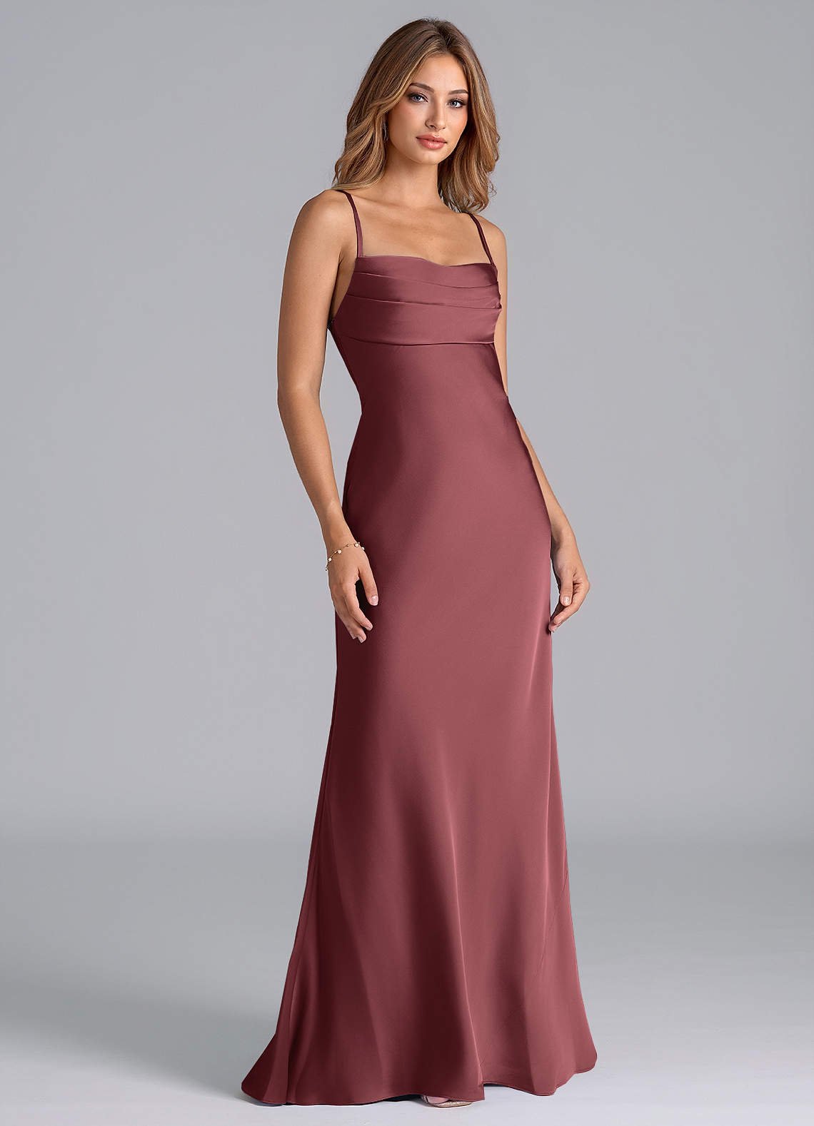 Seema Mermaid Cowl-Neck Stretch Satin Bridesmaid Dress in Merlot