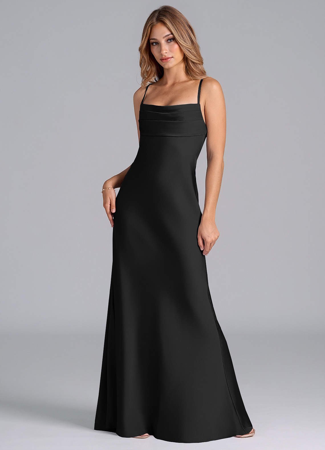 Seema Mermaid Cowl-Neck Stretch Satin Bridesmaid Dress in black