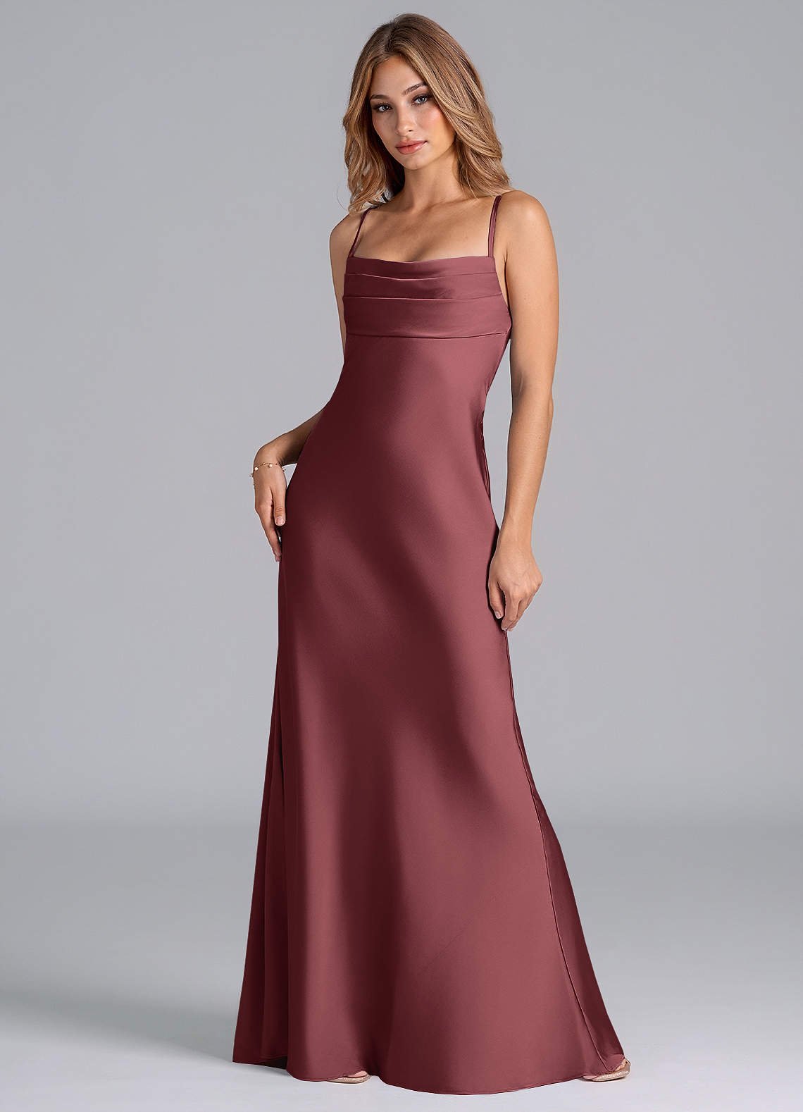 Seema Mermaid Cowl-Neck Stretch Satin Bridesmaid Dress in Merlot