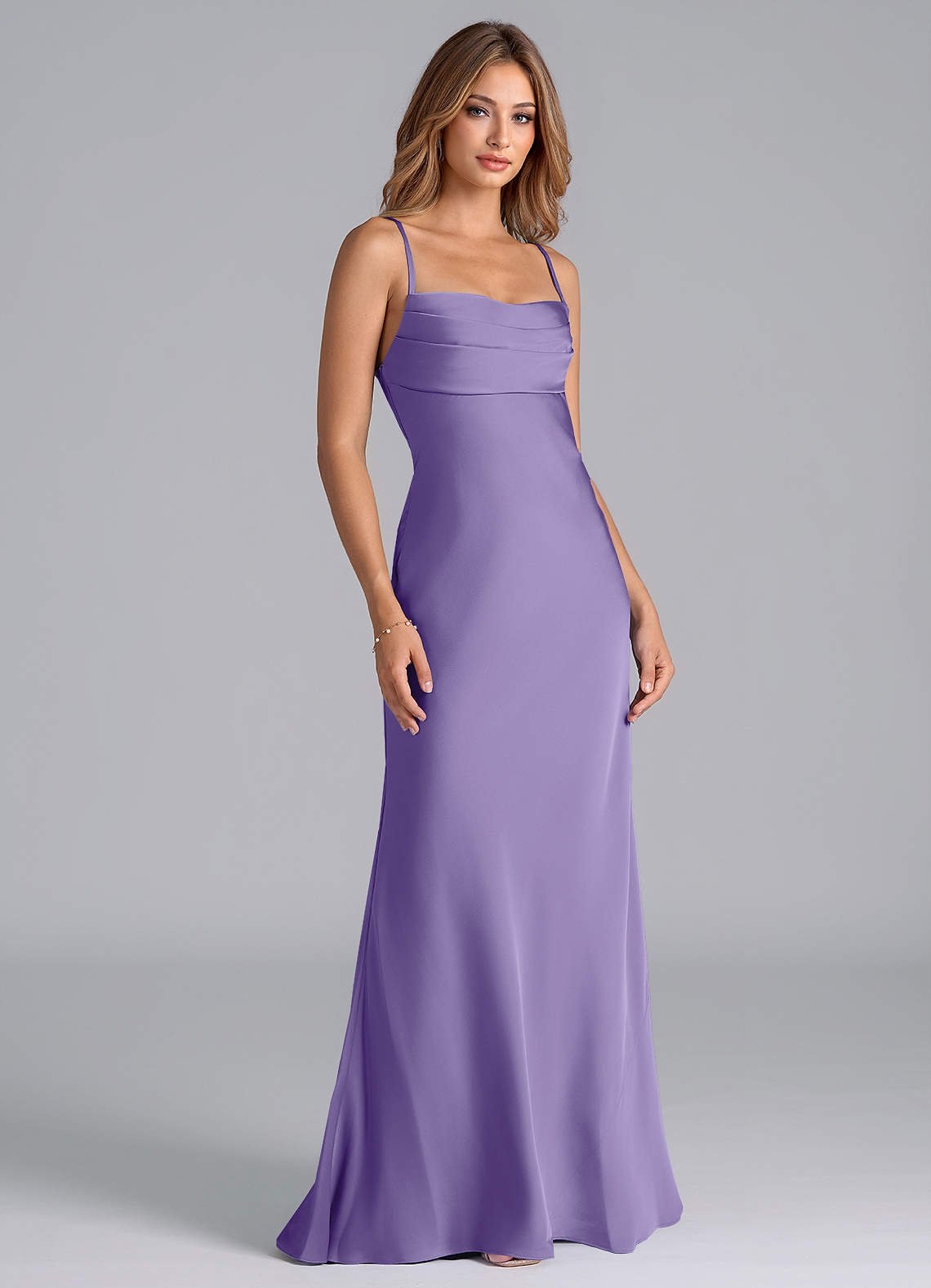 Seema Mermaid Cowl-Neck Stretch Satin Bridesmaid Dress in Tahiti