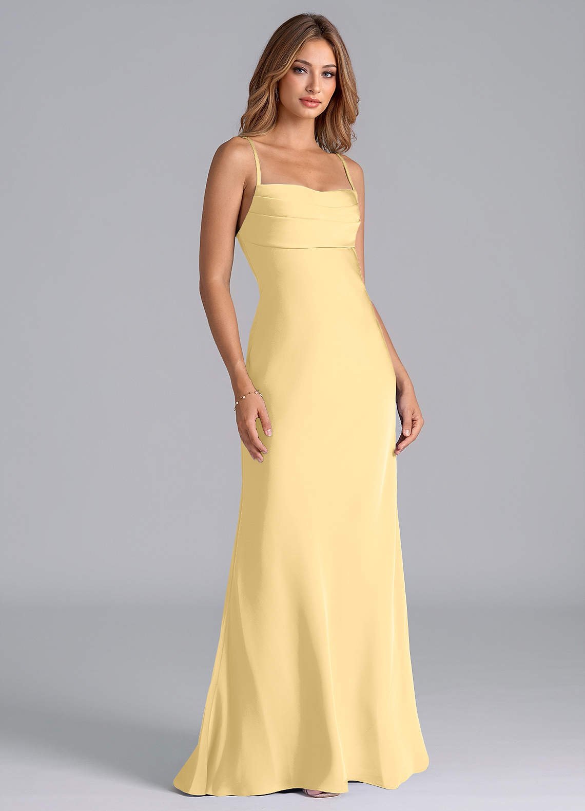 Seema Mermaid Cowl-Neck Stretch Satin Bridesmaid Dress in Butter