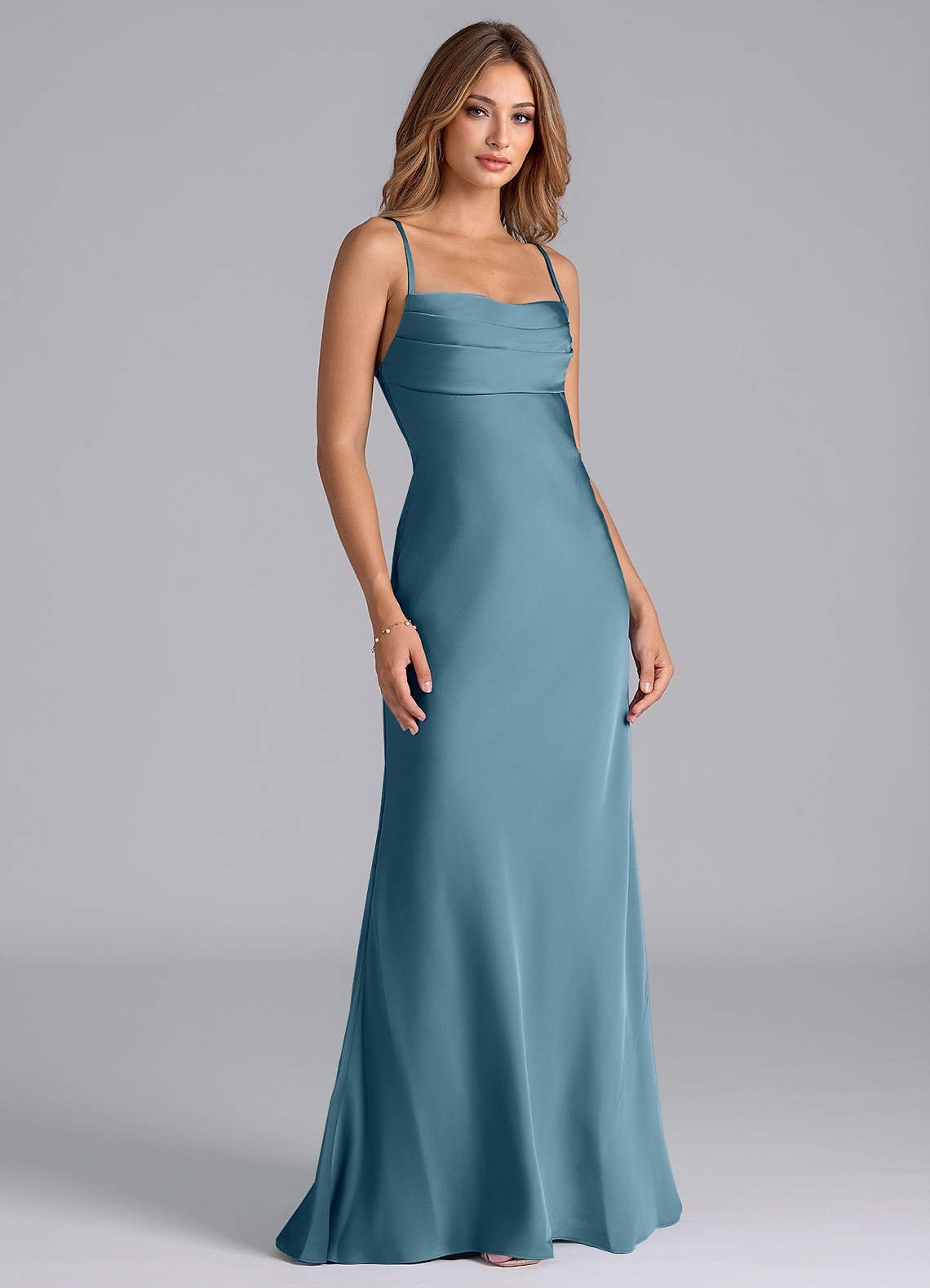Seema Mermaid Cowl-Neck Stretch Satin Bridesmaid Dress in Bermuda