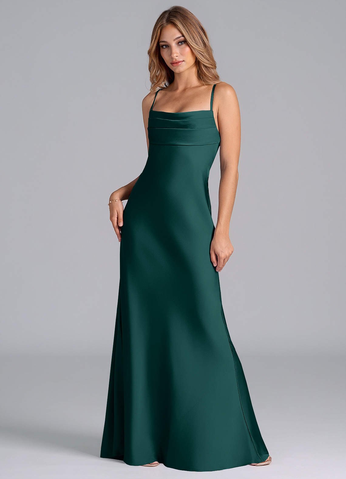 Seema Mermaid Cowl-Neck Stretch Satin Bridesmaid Dress in Pine