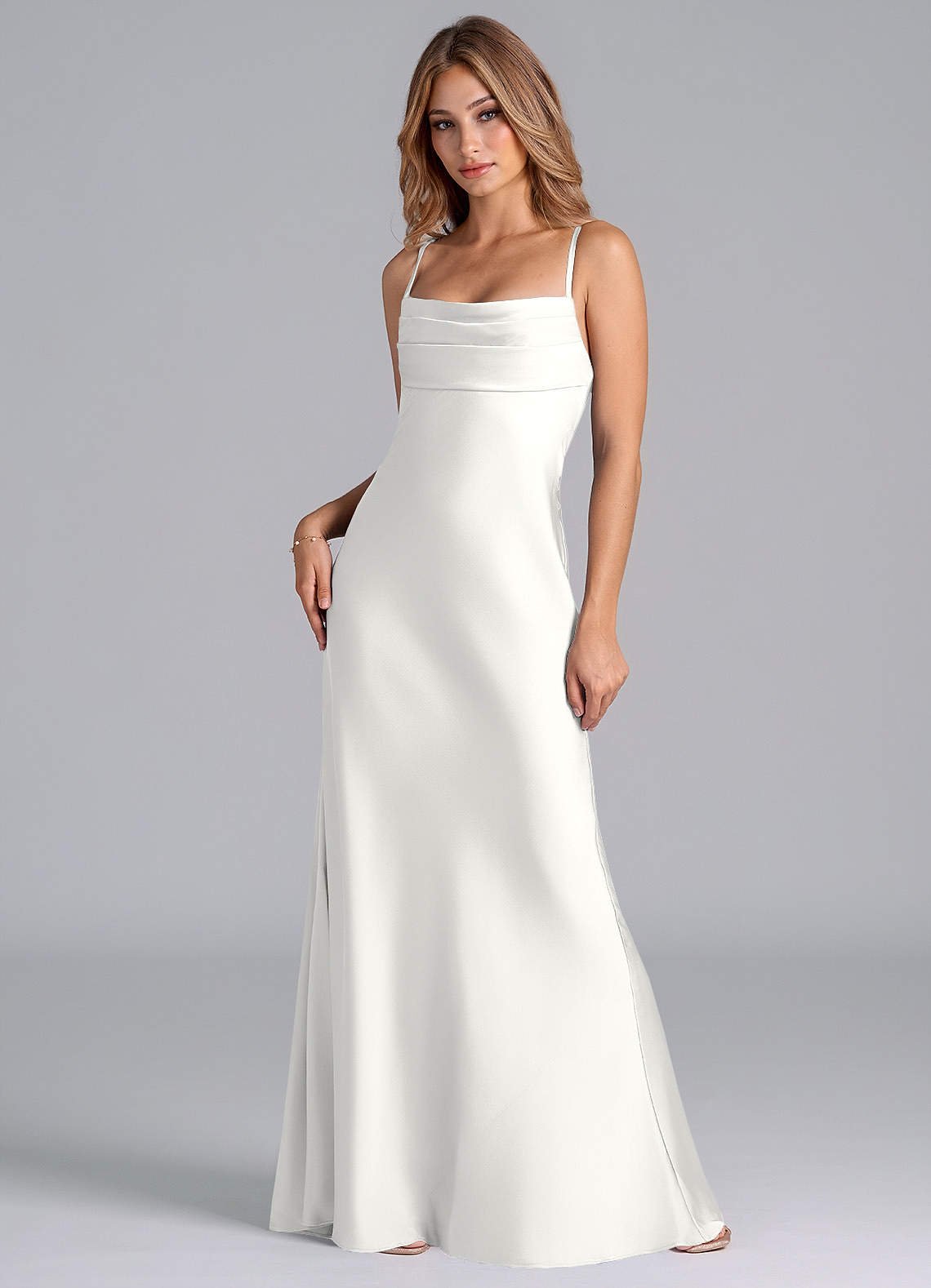Seema Mermaid Cowl-Neck Stretch Satin Bridesmaid Dress in white