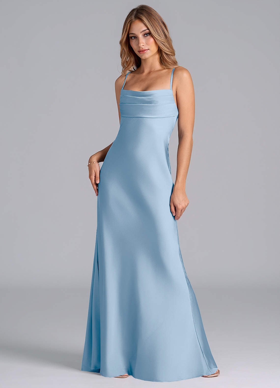 Seema Mermaid Cowl-Neck Stretch Satin Bridesmaid Dress in Powder Blue