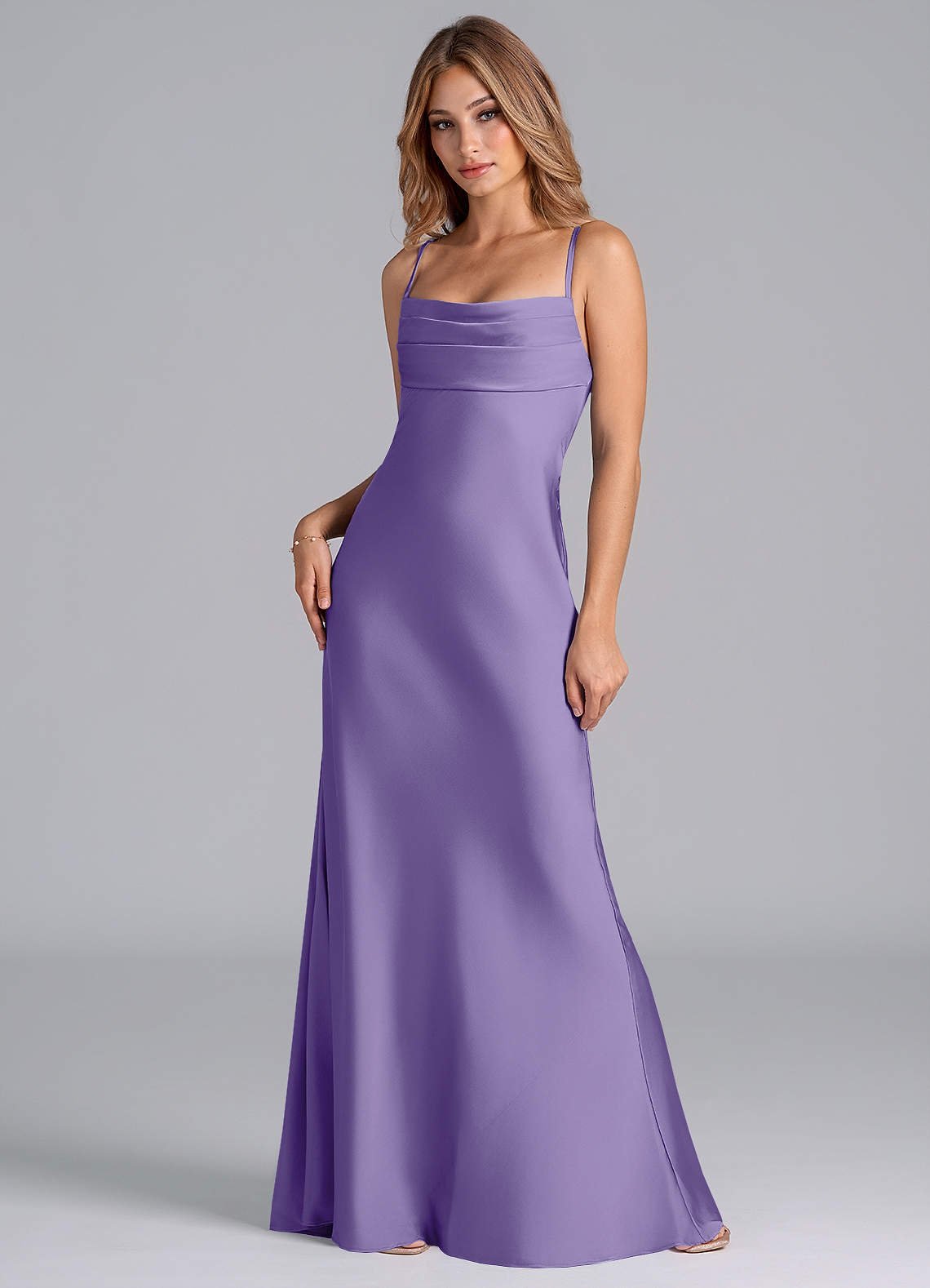 Seema Mermaid Cowl-Neck Stretch Satin Bridesmaid Dress in Tahiti