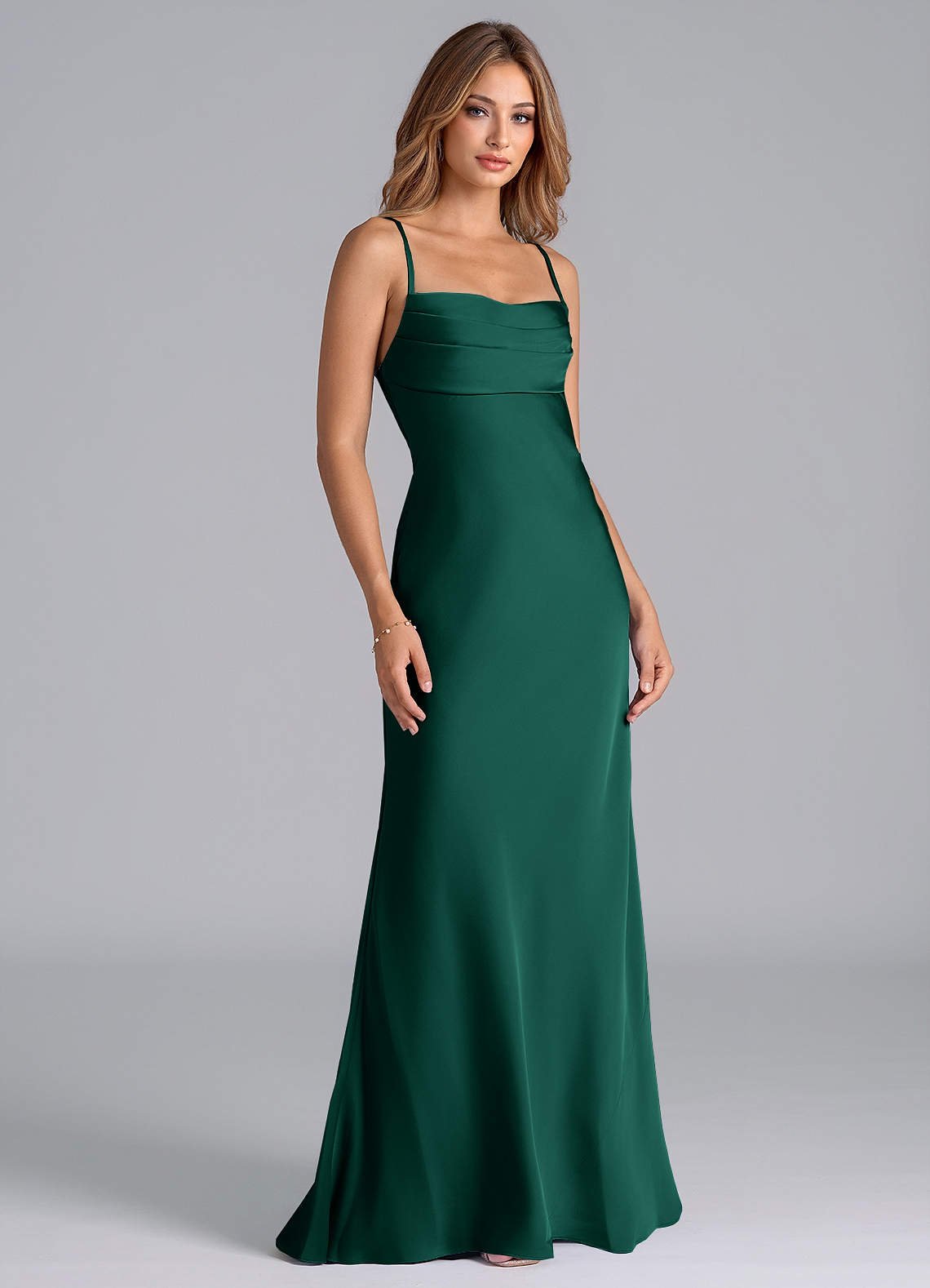 Seema Mermaid Cowl-Neck Stretch Satin Bridesmaid Dress in Emerald