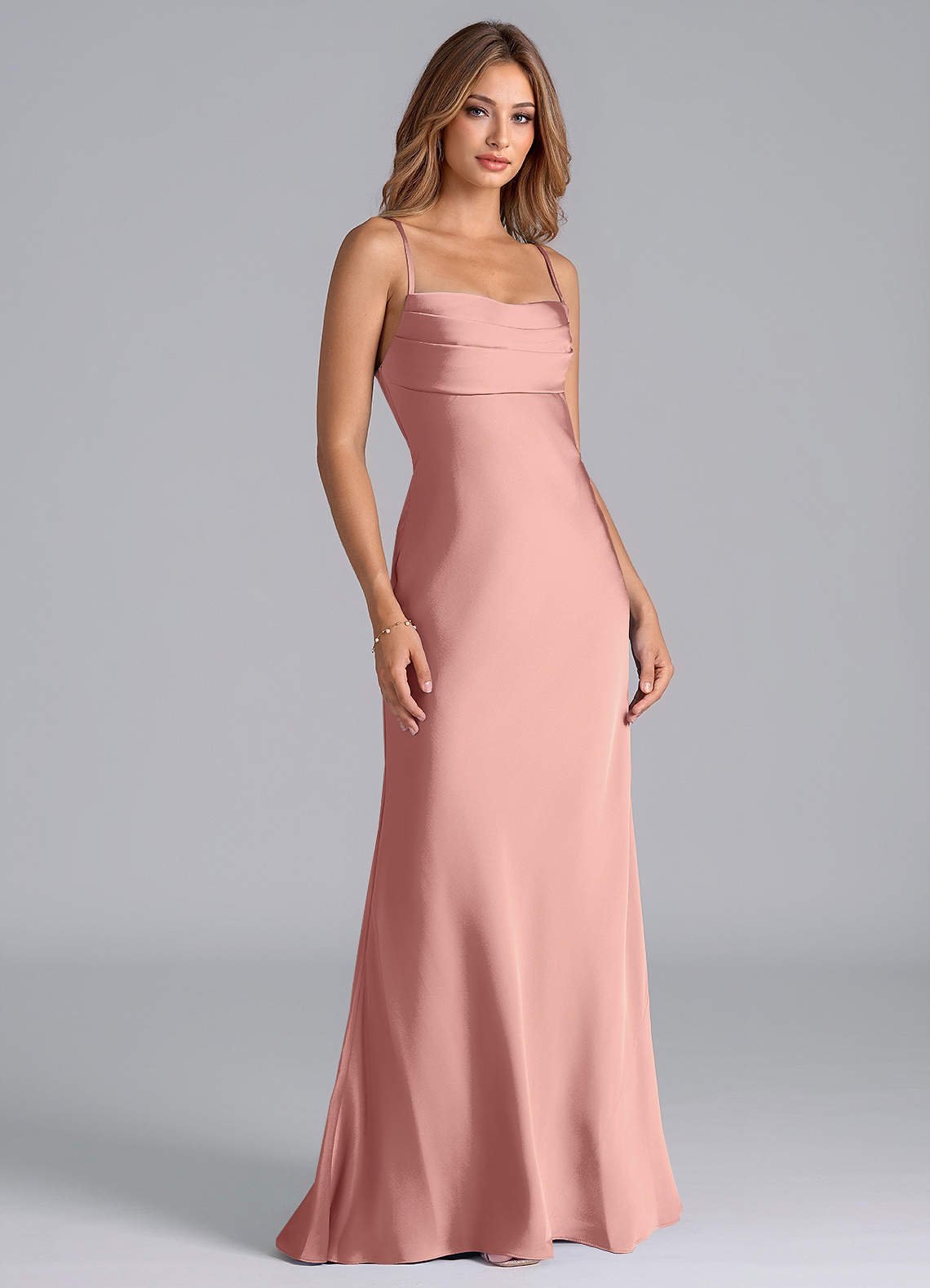 Seema Mermaid Cowl-Neck Stretch Satin Bridesmaid Dress in Rosette