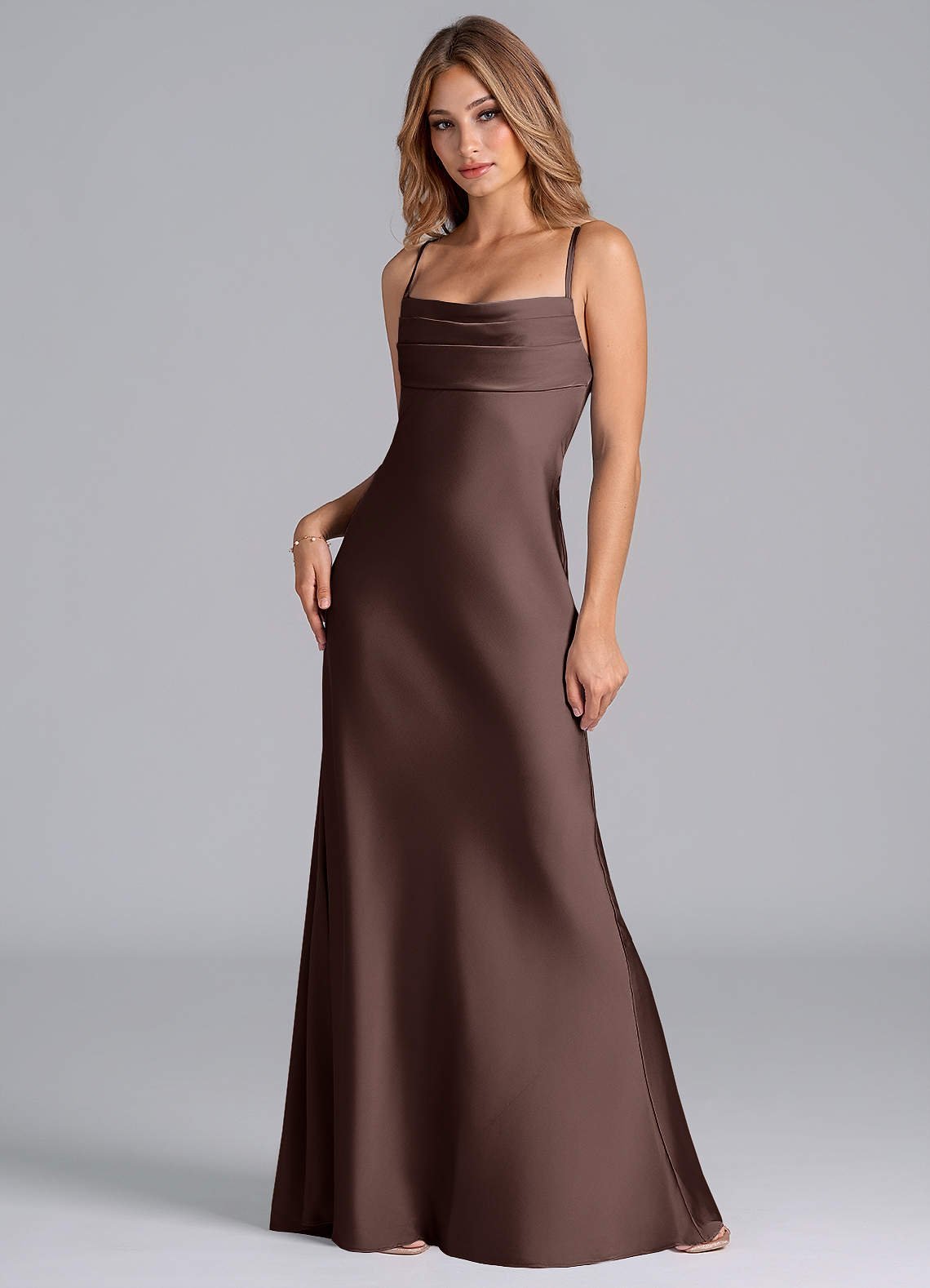Seema Mermaid Cowl-Neck Stretch Satin Bridesmaid Dress in Ganache