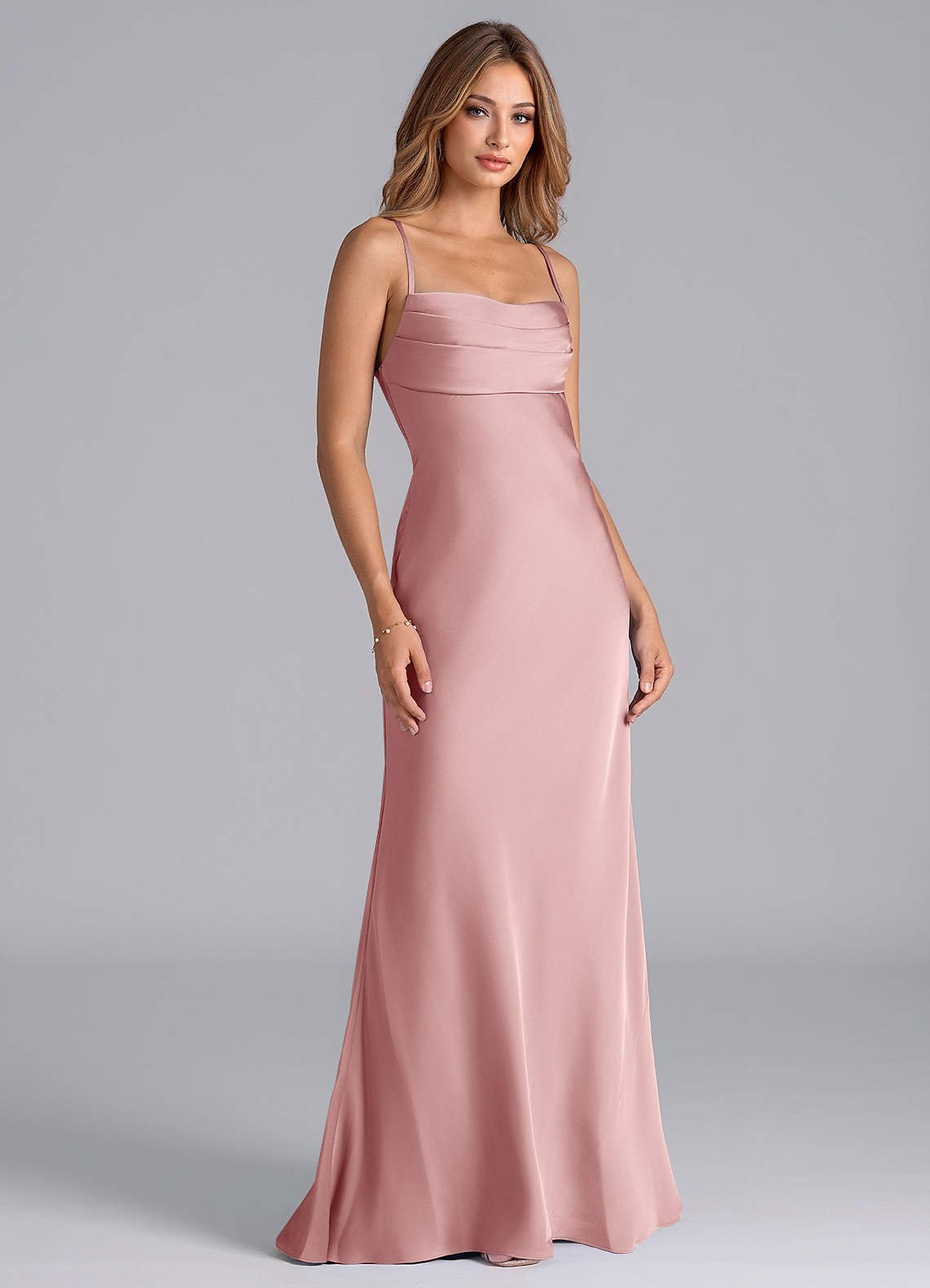 Seema Mermaid Cowl-Neck Stretch Satin Bridesmaid Dress in dusty rose