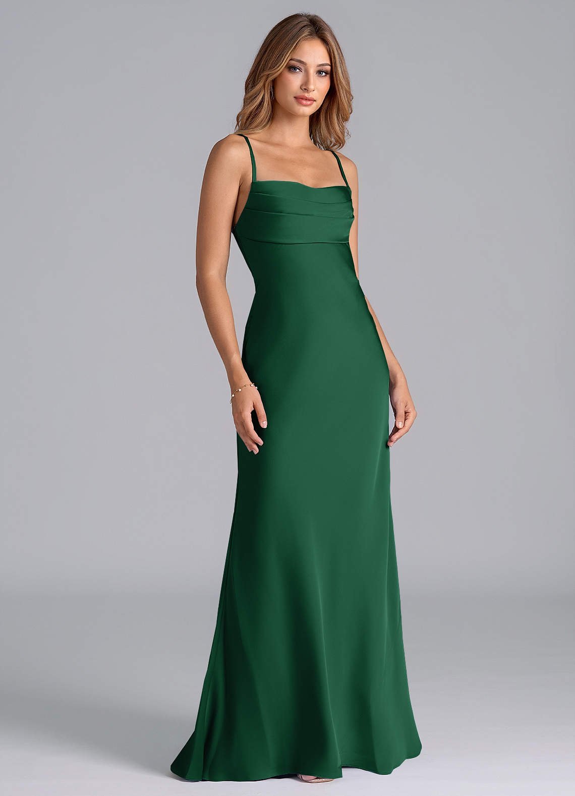 Seema Mermaid Cowl-Neck Stretch Satin Bridesmaid Dress in Dark Green
