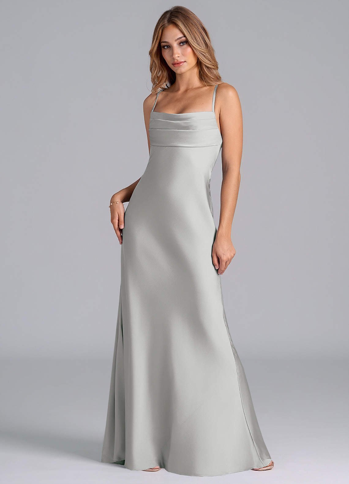 Seema Mermaid Cowl-Neck Stretch Satin Bridesmaid Dress in Silver