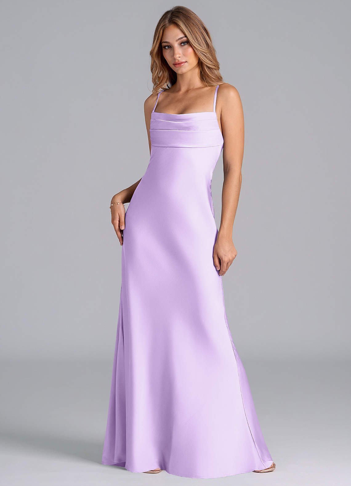 Seema Mermaid Cowl-Neck Stretch Satin Bridesmaid Dress in Lilac