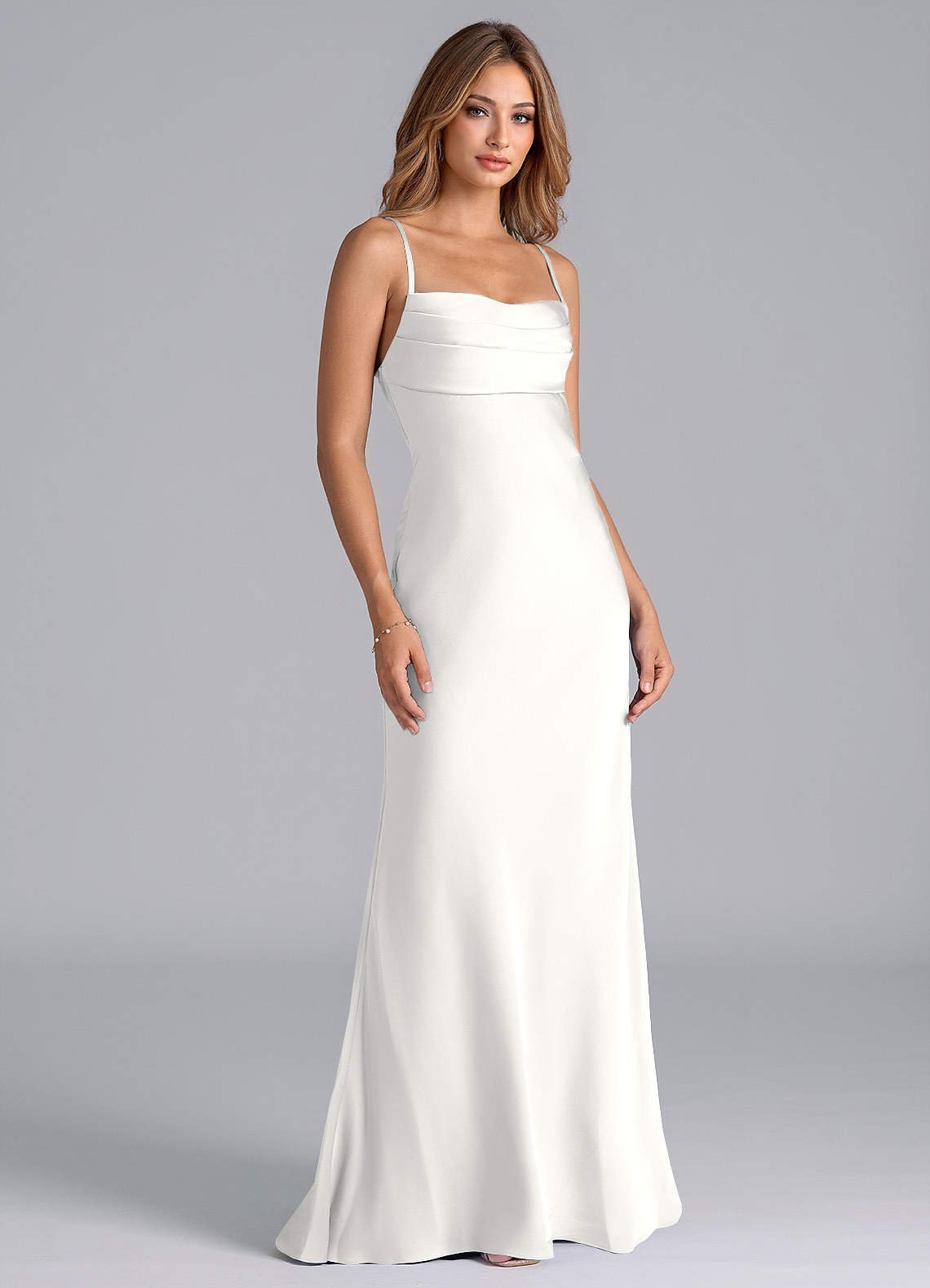 Seema Mermaid Cowl-Neck Stretch Satin Bridesmaid Dress in white