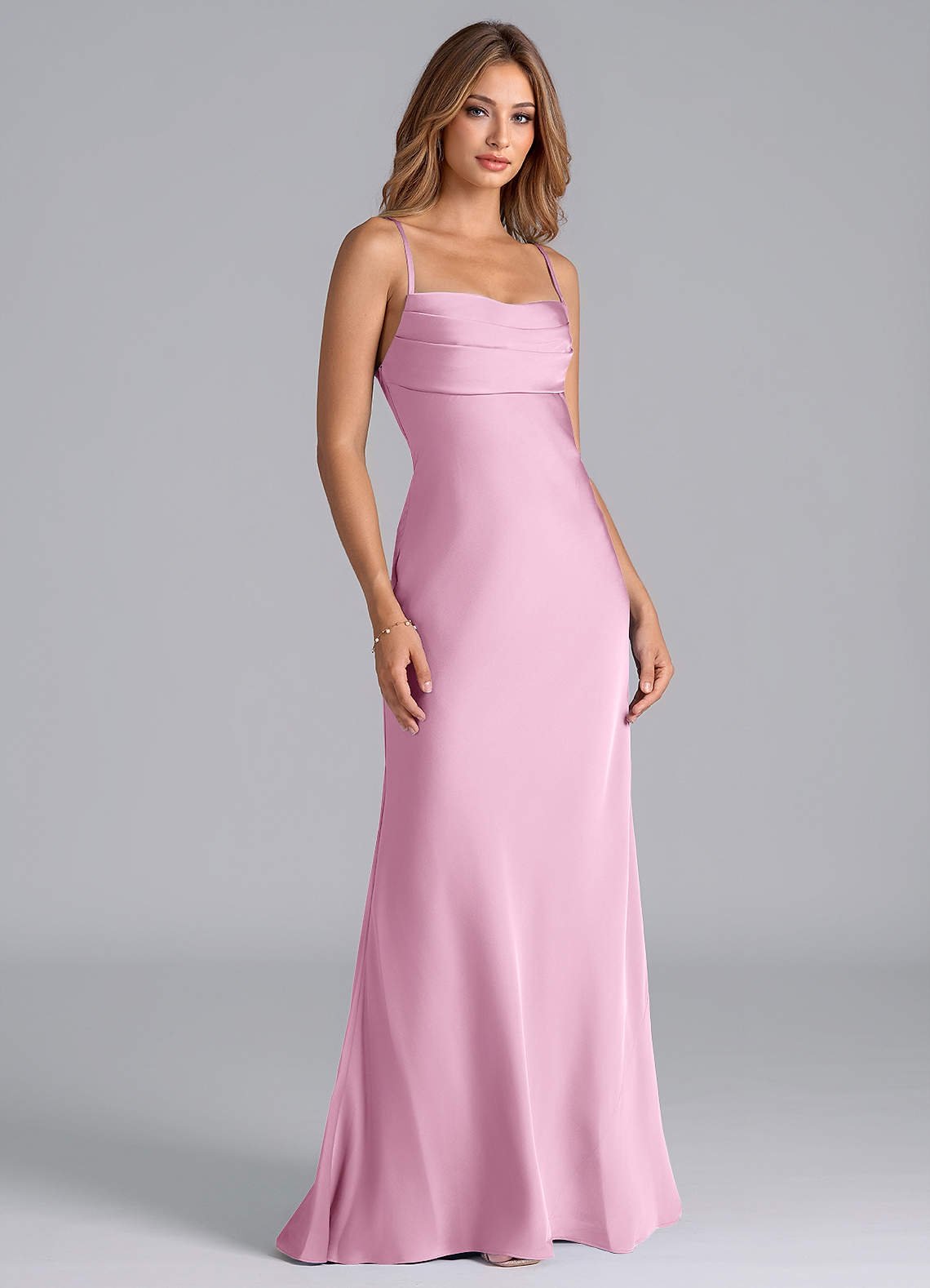 Seema Mermaid Cowl-Neck Stretch Satin Bridesmaid Dress in candy pink