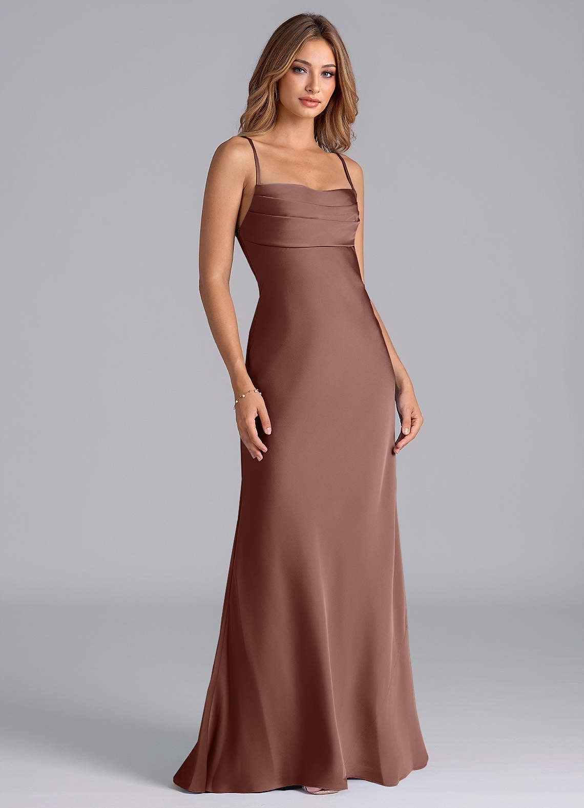 Seema Mermaid Cowl-Neck Stretch Satin Bridesmaid Dress in Espresso