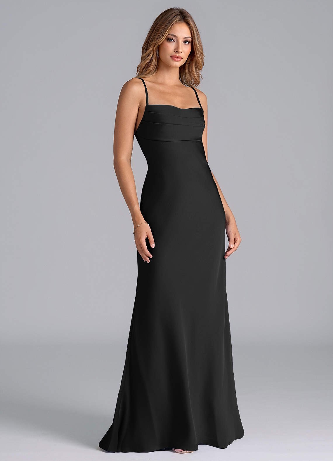 Seema Mermaid Cowl-Neck Stretch Satin Bridesmaid Dress in black