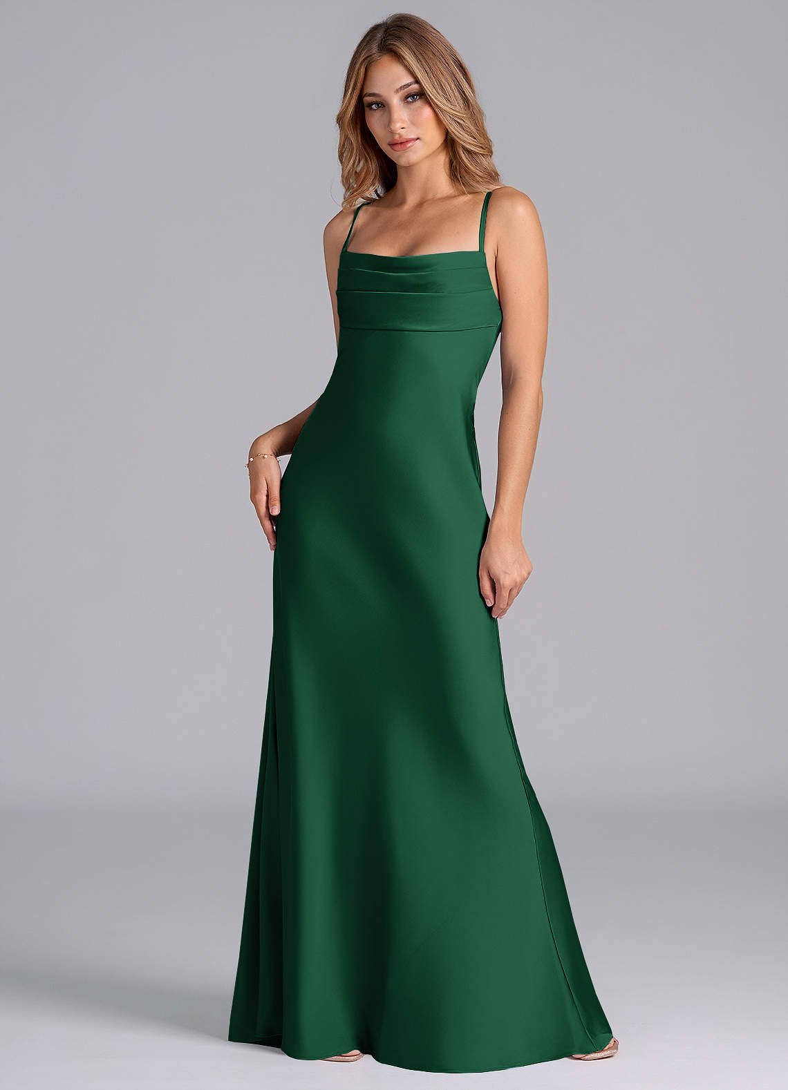Seema Mermaid Cowl-Neck Stretch Satin Bridesmaid Dress in Dark Green
