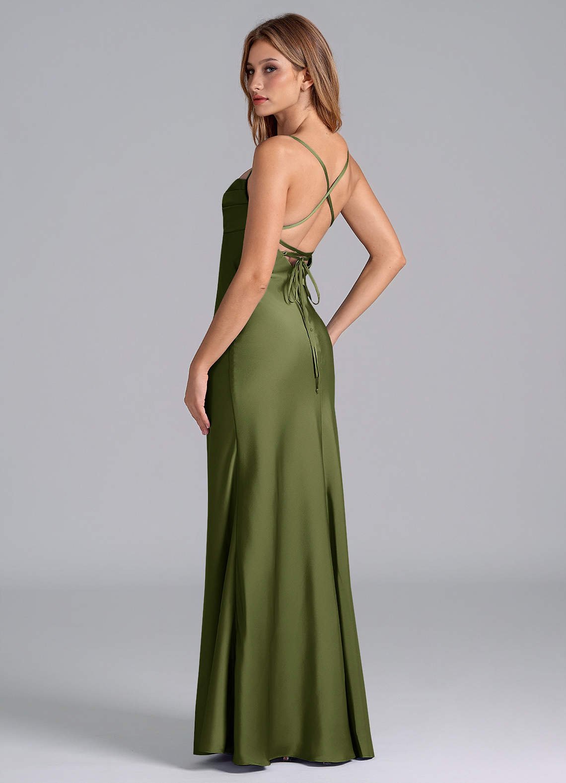 Seema Mermaid Cowl-Neck Stretch Satin Bridesmaid Dress