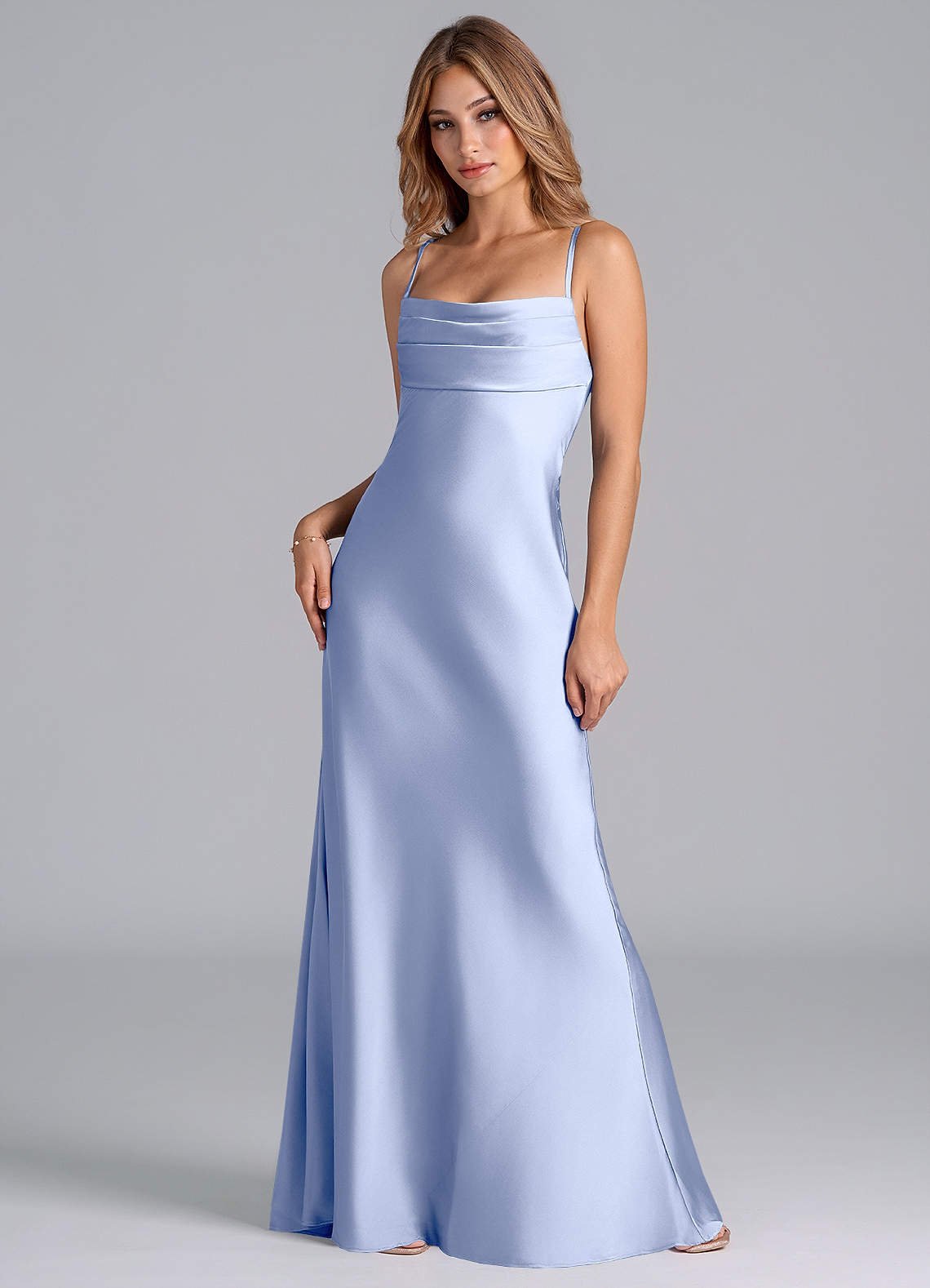 Seema Mermaid Cowl-Neck Stretch Satin Bridesmaid Dress in Ice