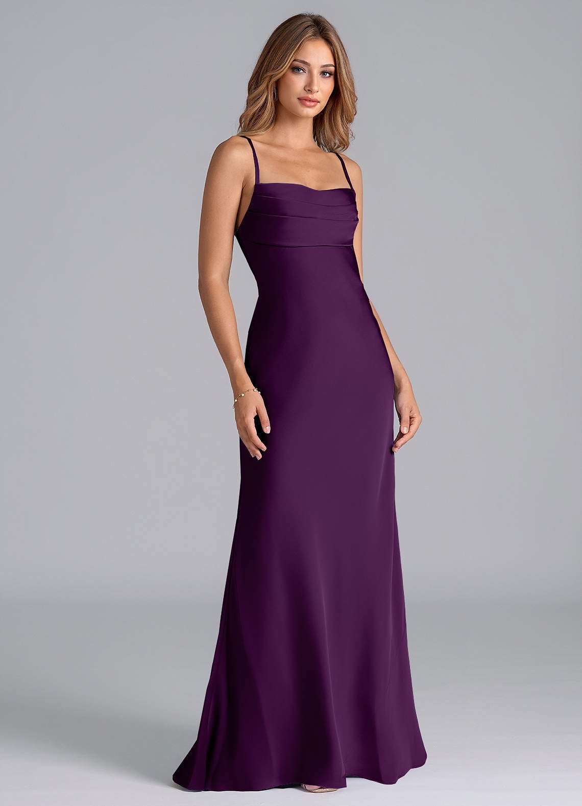 Seema Mermaid Cowl-Neck Stretch Satin Bridesmaid Dress in Grape