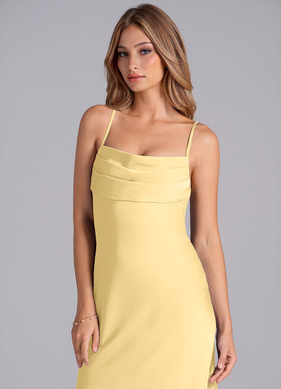 Seema Mermaid Cowl-Neck Stretch Satin Bridesmaid Dress in Butter