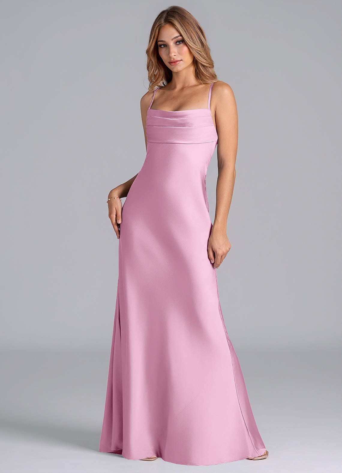 Seema Mermaid Cowl-Neck Stretch Satin Bridesmaid Dress in candy pink