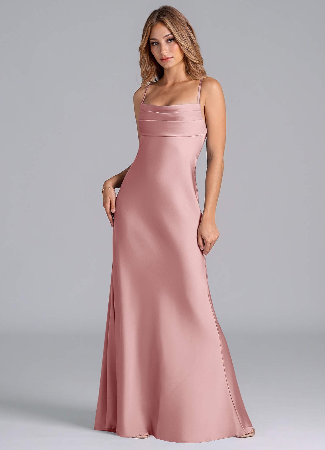 Seema Mermaid Cowl-Neck Stretch Satin Bridesmaid Dress in dusty rose