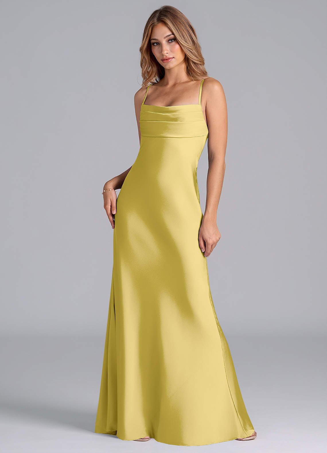 Seema Mermaid Cowl-Neck Stretch Satin Bridesmaid Dress in Canary