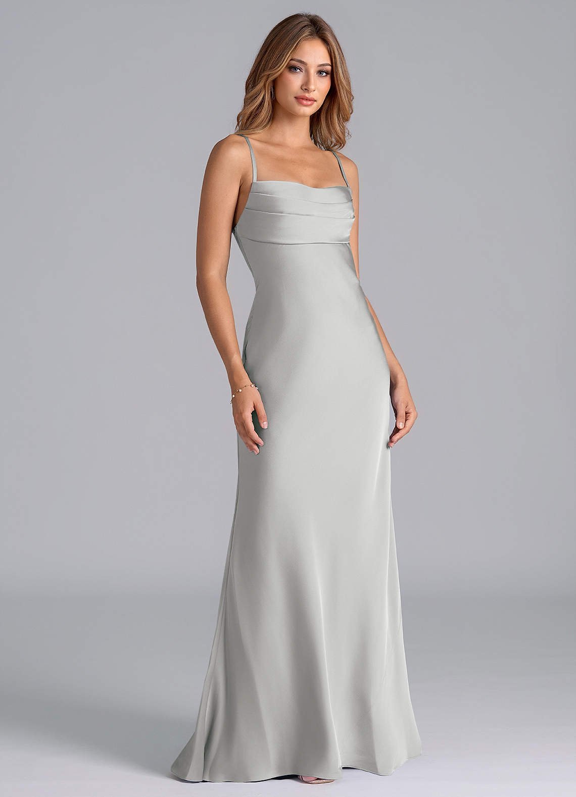 Seema Mermaid Cowl-Neck Stretch Satin Bridesmaid Dress in Silver
