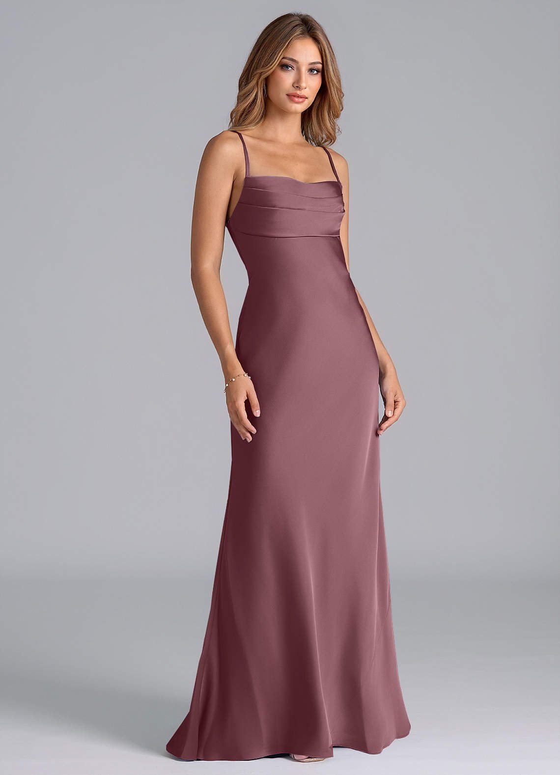 Seema Mermaid Cowl-Neck Stretch Satin Bridesmaid Dress in Amethyst