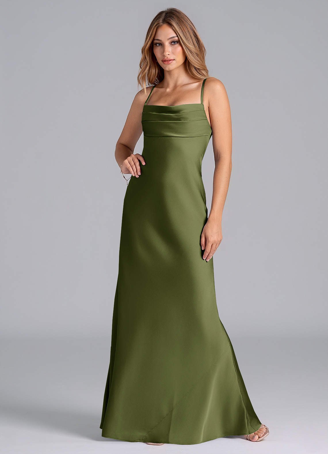 Seema Mermaid Cowl-Neck Stretch Satin Bridesmaid Dress